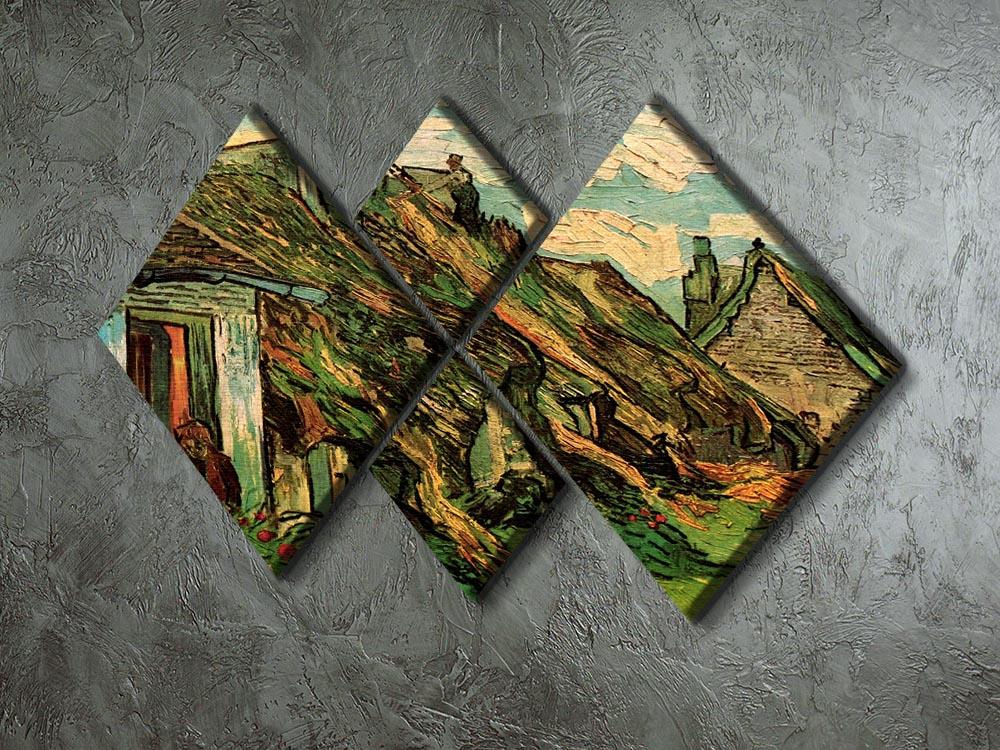 Thatched Sandstone Cottages in Chaponval by Van Gogh 4 Square Multi Panel Canvas - Canvas Art Rocks - 2