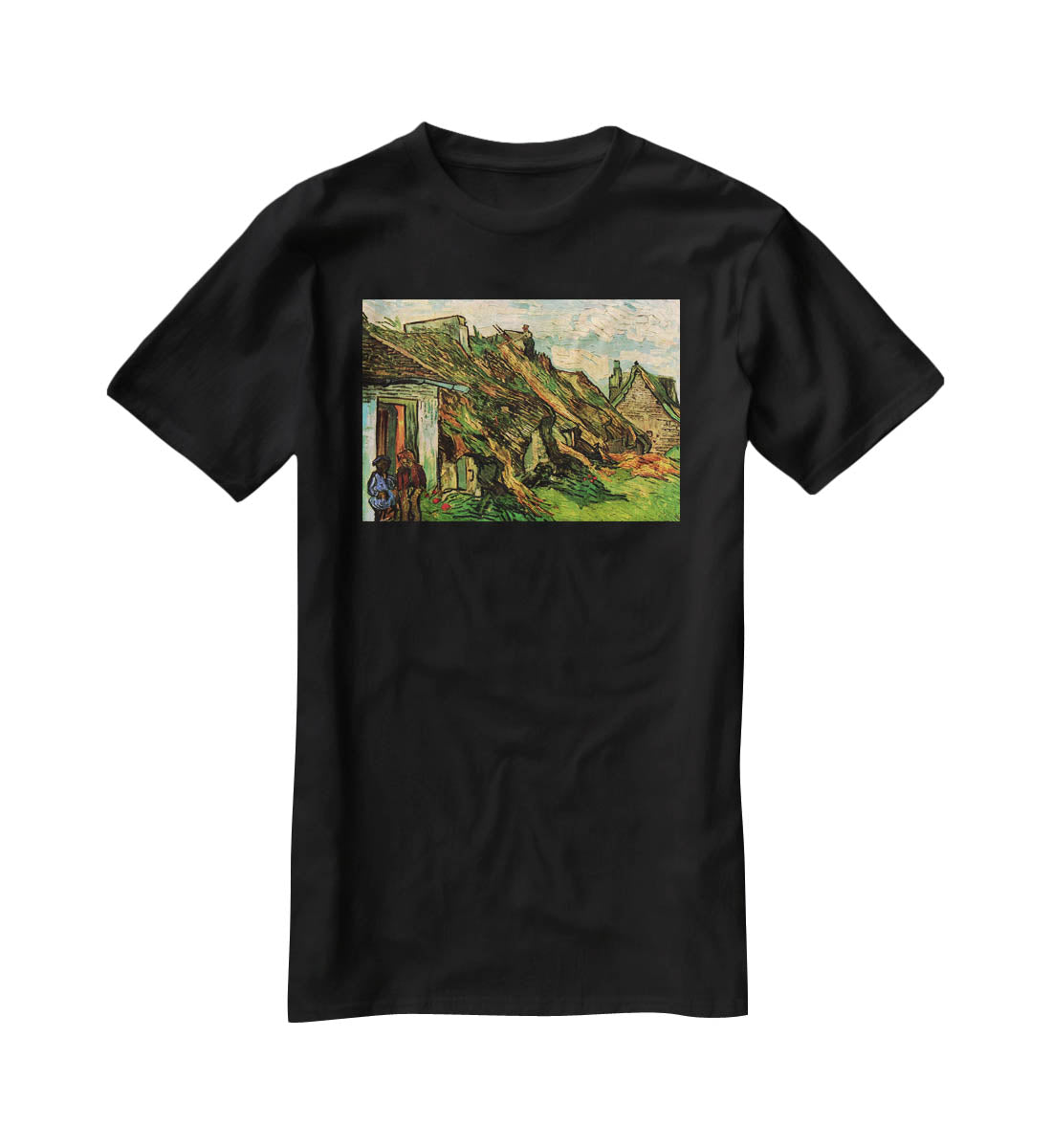 Thatched Sandstone Cottages in Chaponval by Van Gogh T-Shirt - Canvas Art Rocks - 1