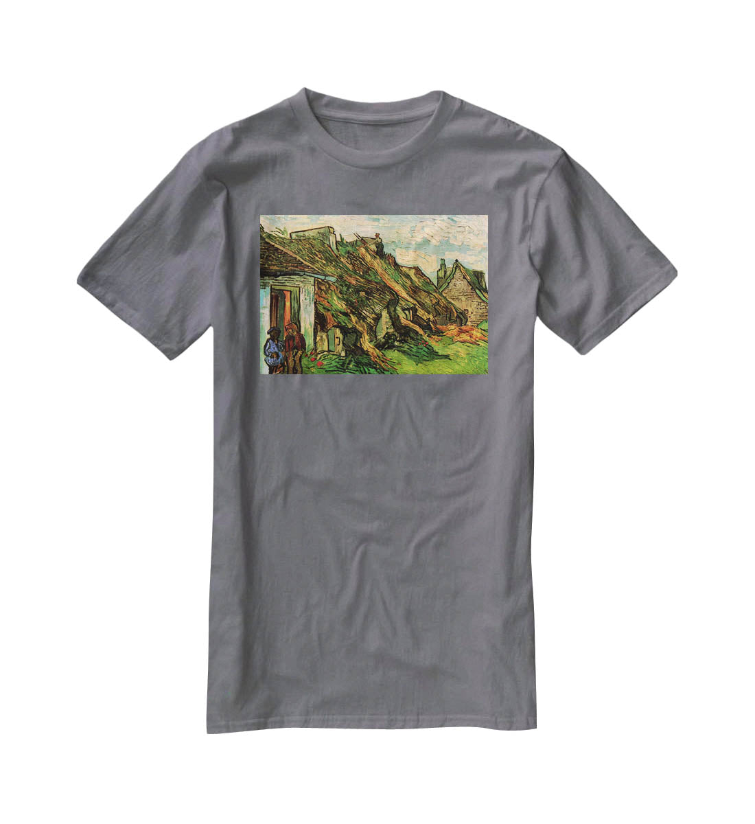 Thatched Sandstone Cottages in Chaponval by Van Gogh T-Shirt - Canvas Art Rocks - 3