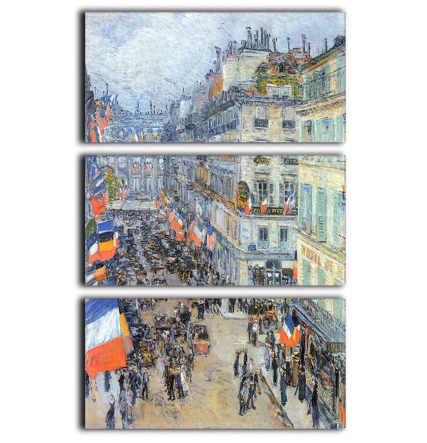 The 14th July Rue Daunou by Hassam 3 Split Panel Canvas Print - Canvas Art Rocks - 1