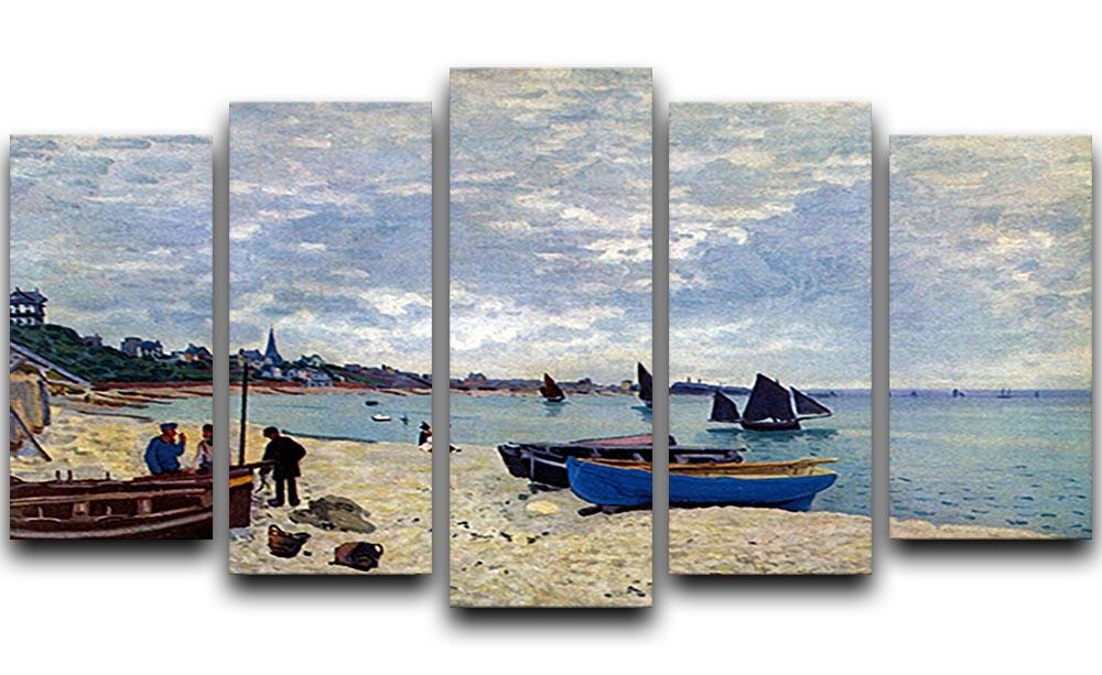 The Beach at Sainte Adresse 2 by Monet 5 Split Panel Canvas  - Canvas Art Rocks - 1