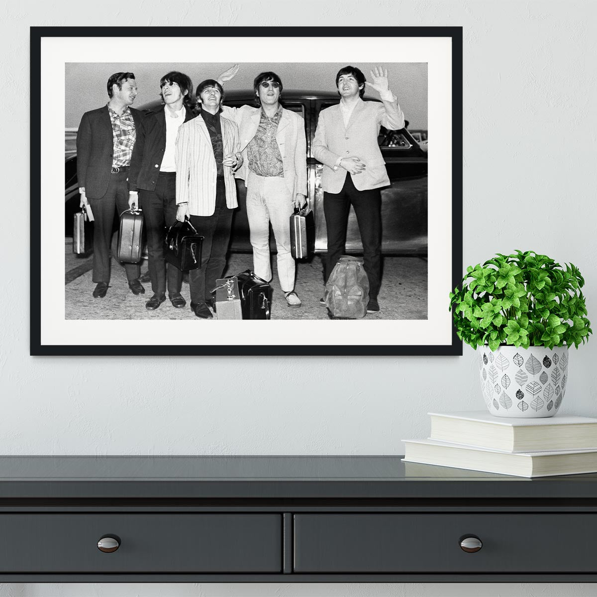 The Beatles and Brian Epstein at London Airport Framed Print - Canvas Art Rocks - 1
