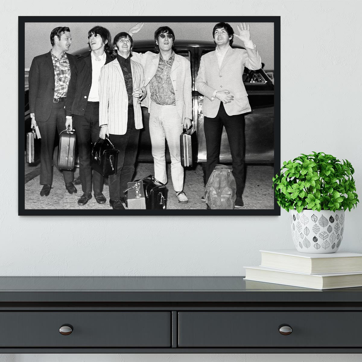 The Beatles and Brian Epstein at London Airport Framed Print - Canvas Art Rocks - 2