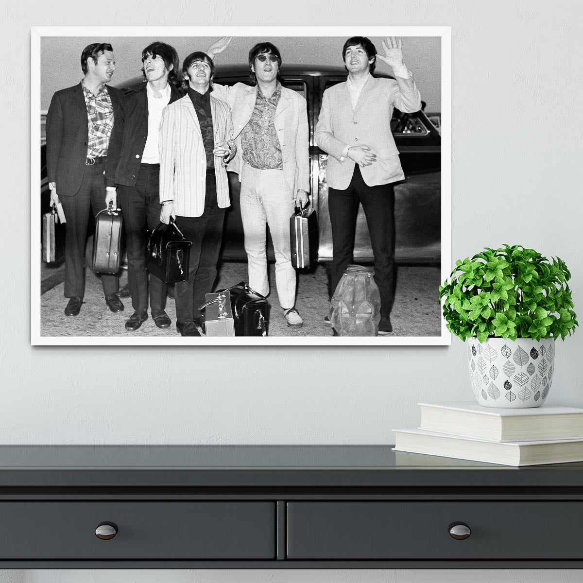 The Beatles and Brian Epstein at London Airport Framed Print - Canvas Art Rocks -6