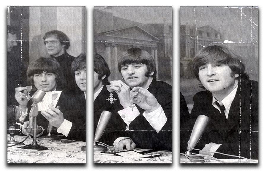 The Beatles at a press conference with their MBEs 3 Split Panel Canvas Print - Canvas Art Rocks - 1