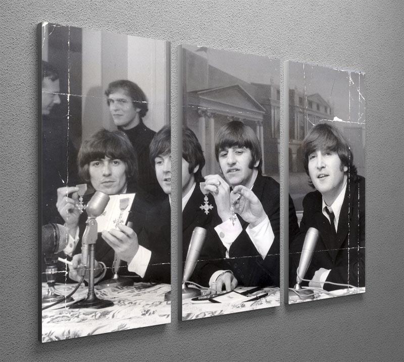 The Beatles at a press conference with their MBEs 3 Split Panel Canvas Print - Canvas Art Rocks - 2