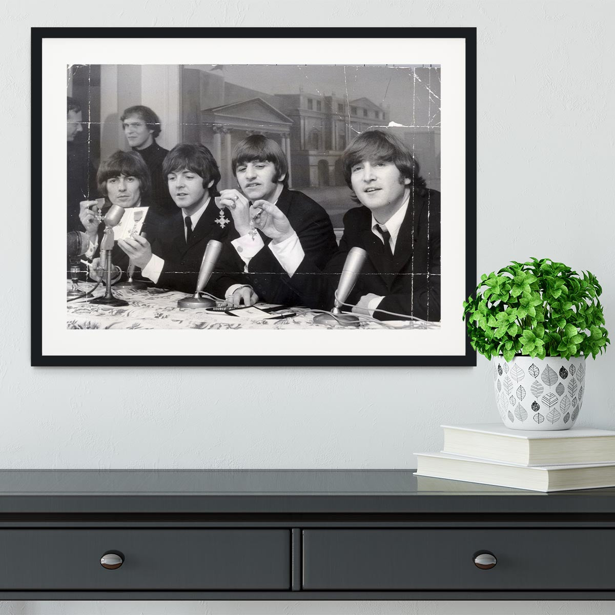 The Beatles at a press conference with their MBEs Framed Print - Canvas Art Rocks - 1