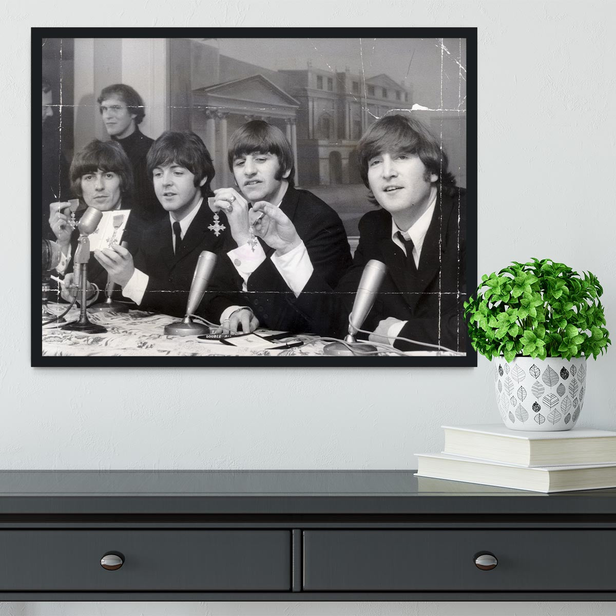 The Beatles at a press conference with their MBEs Framed Print - Canvas Art Rocks - 2