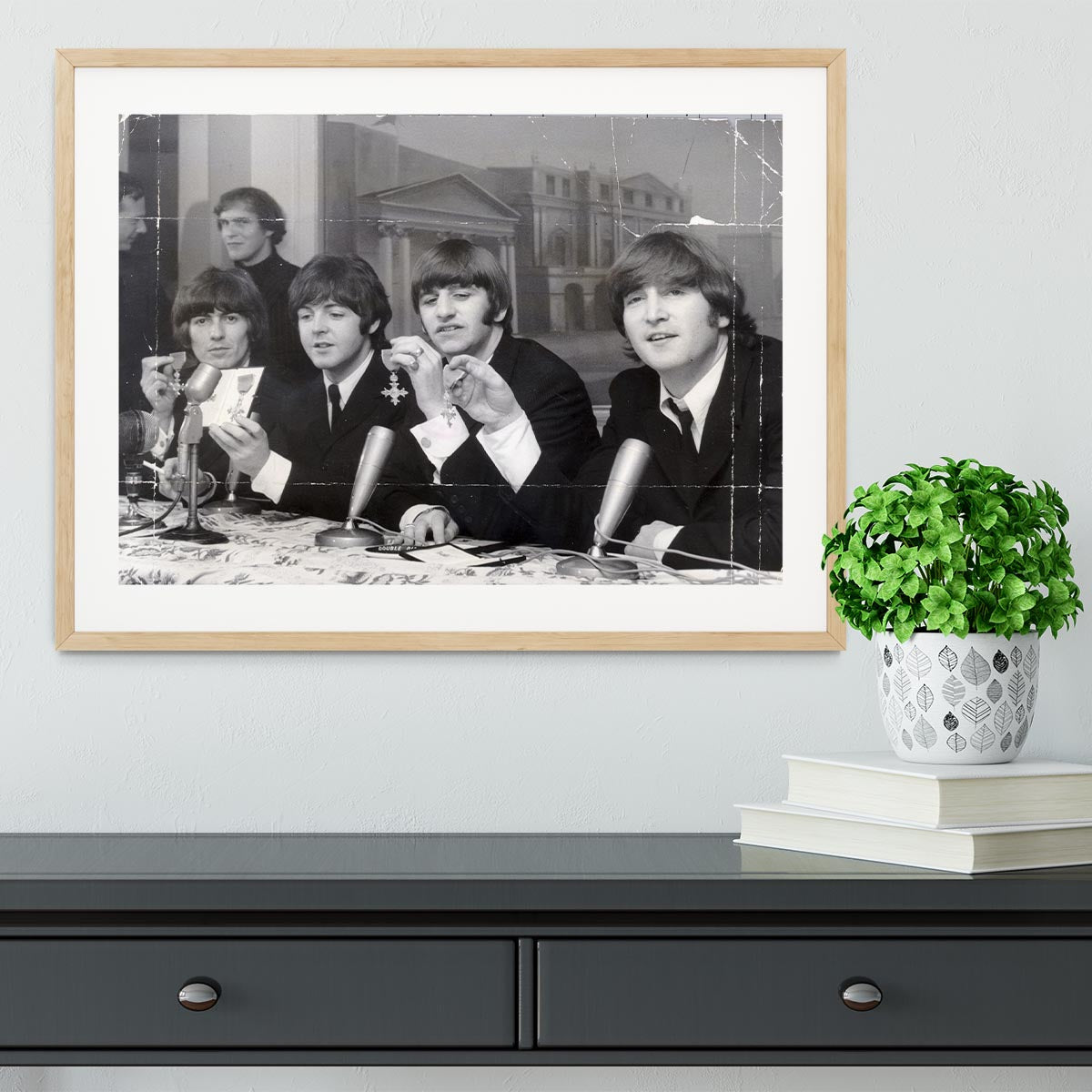 The Beatles at a press conference with their MBEs Framed Print - Canvas Art Rocks - 3