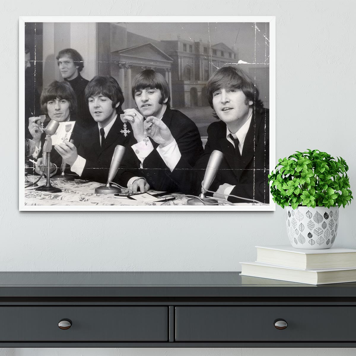 The Beatles at a press conference with their MBEs Framed Print - Canvas Art Rocks -6