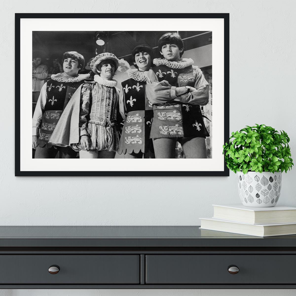 The Beatles dressed in Elizabethan costume for a TV show Framed Print - Canvas Art Rocks - 1