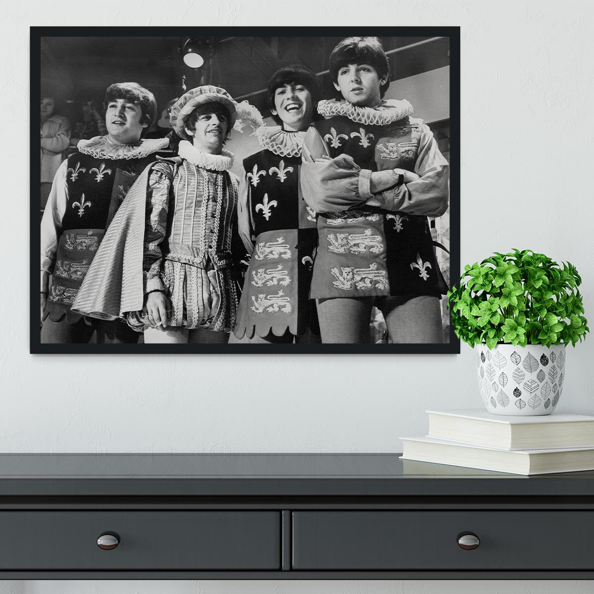 The Beatles dressed in Elizabethan costume for a TV show Framed Print - Canvas Art Rocks - 2