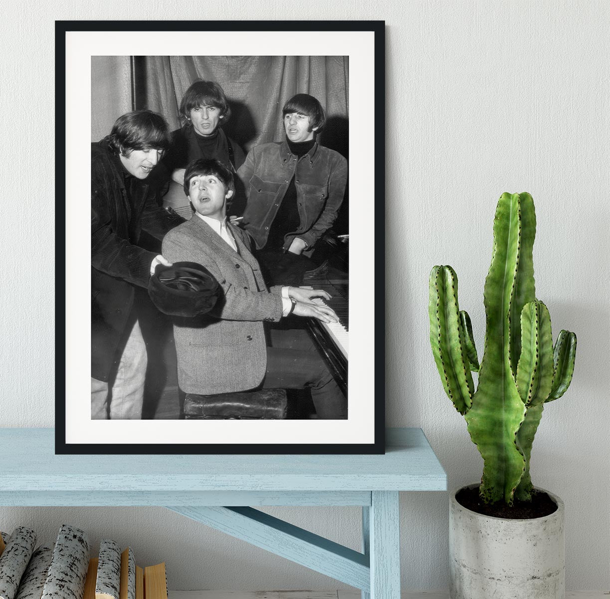 The Beatles gathered round a piano Framed Print - Canvas Art Rocks - 1