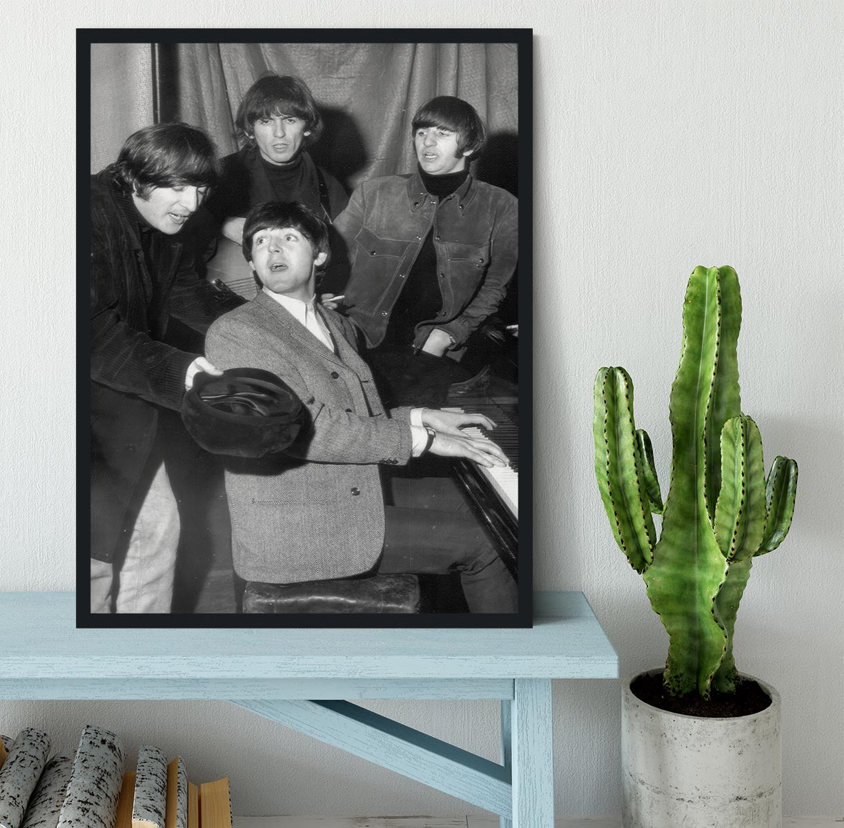 The Beatles gathered round a piano Framed Print - Canvas Art Rocks - 2