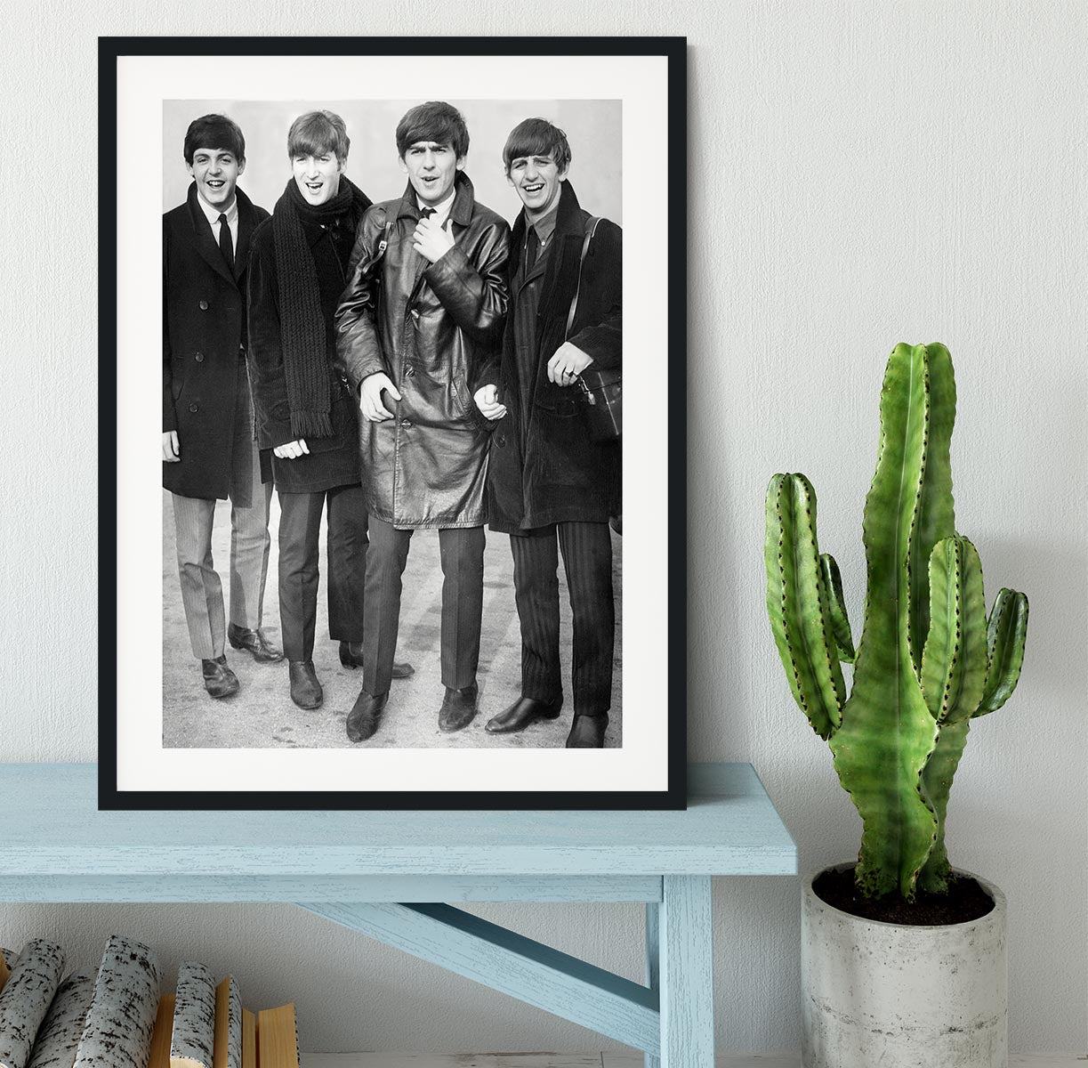 The Beatles in overcoats in 1963 Framed Print - Canvas Art Rocks - 1
