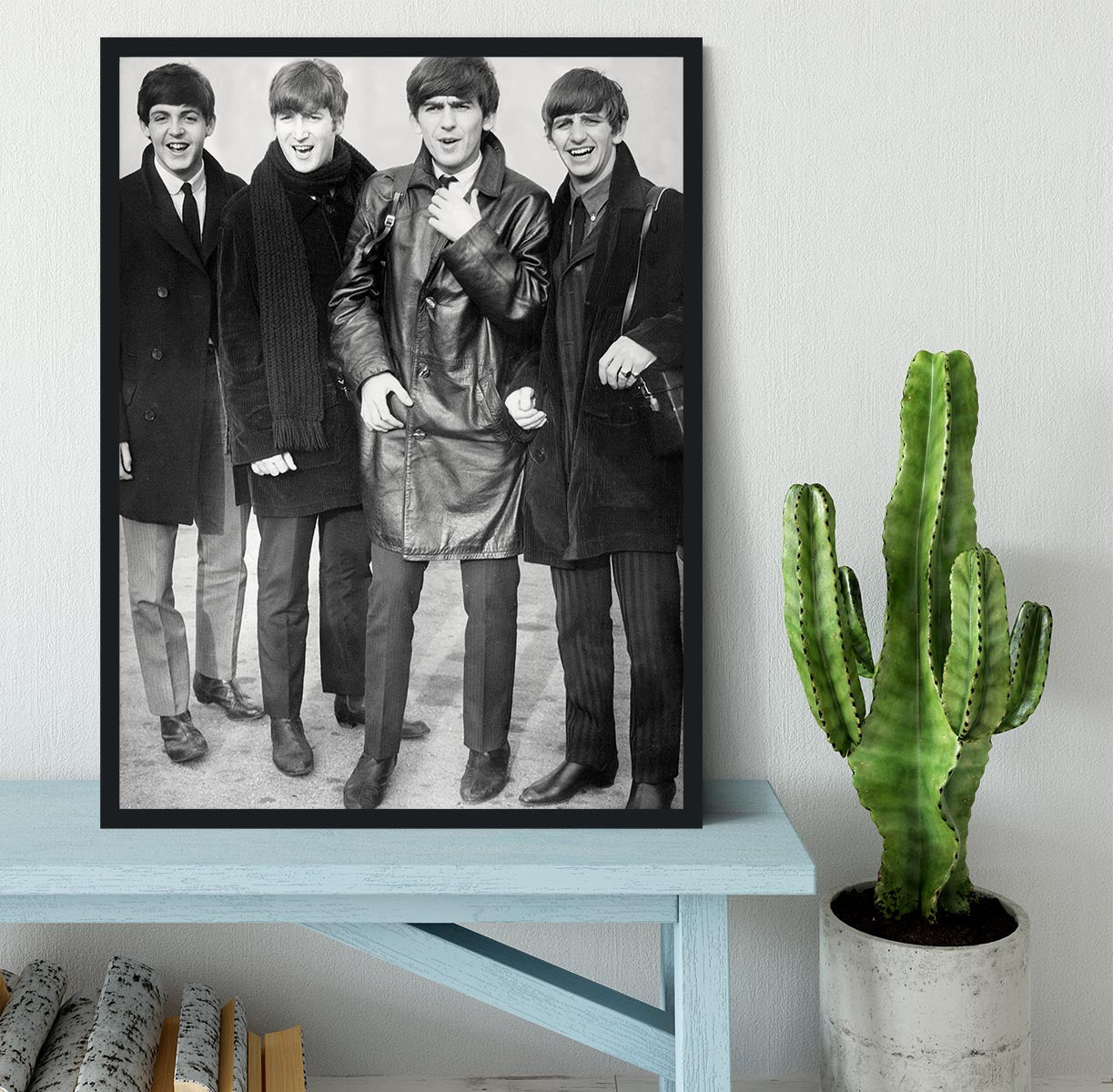 The Beatles in overcoats in 1963 Framed Print - Canvas Art Rocks - 2