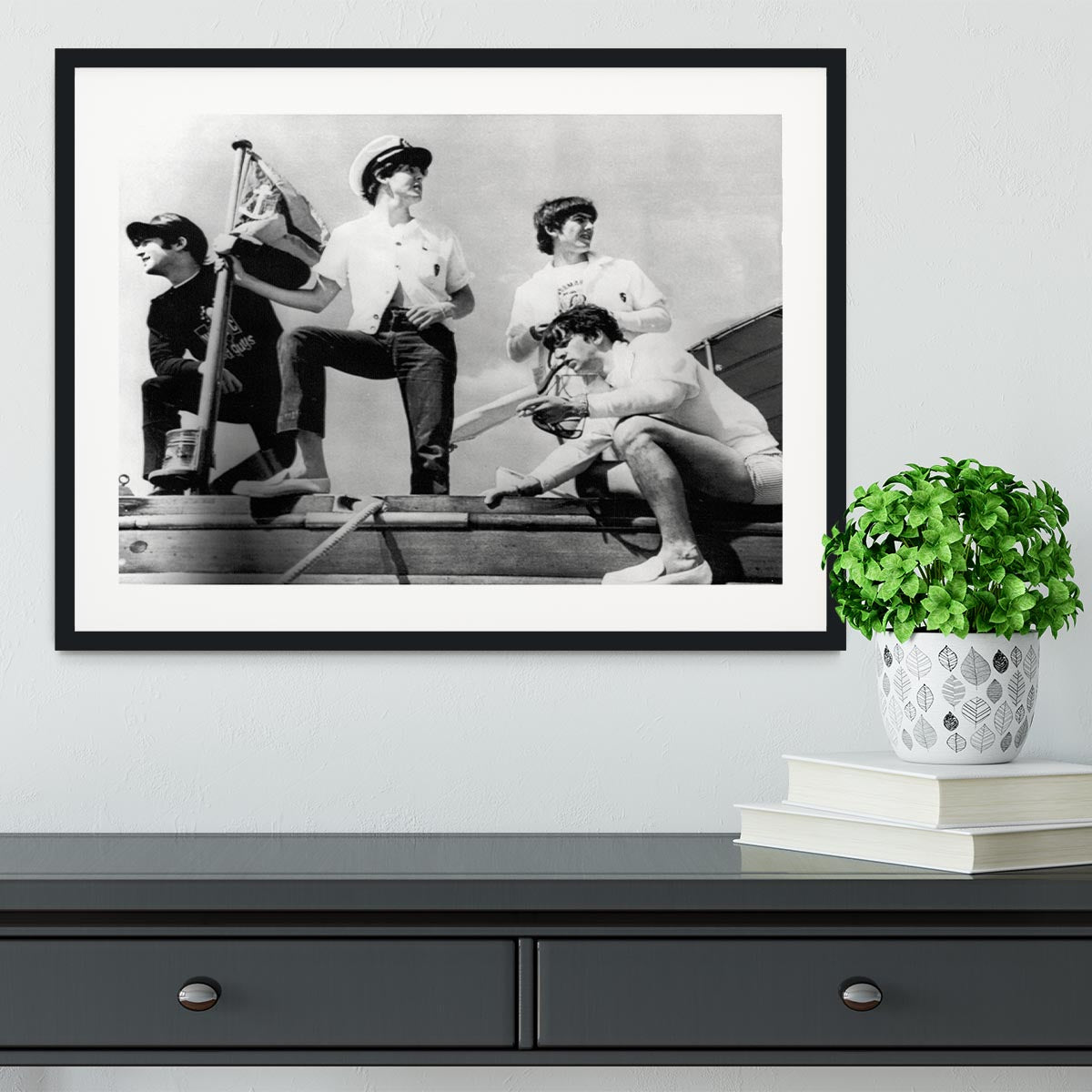 The Beatles on board a yacht Framed Print - Canvas Art Rocks - 1