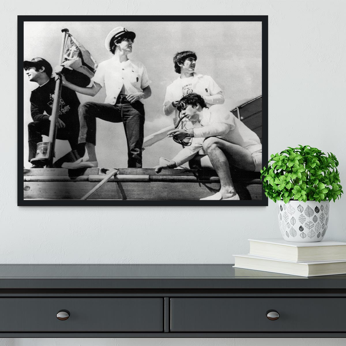 The Beatles on board a yacht Framed Print - Canvas Art Rocks - 2