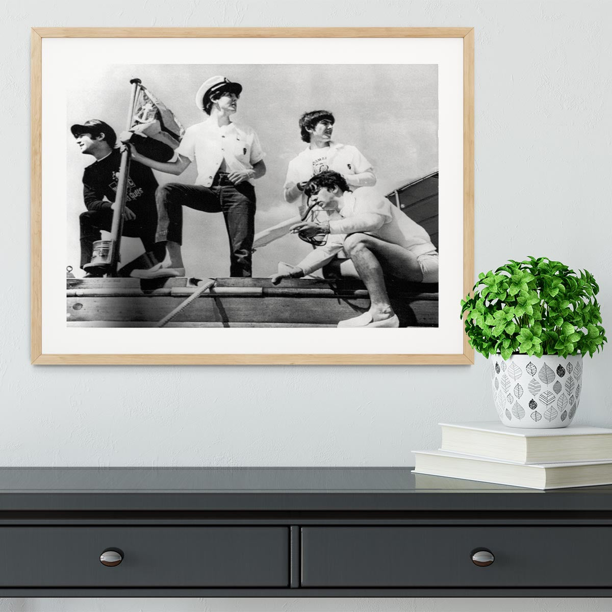 The Beatles on board a yacht Framed Print - Canvas Art Rocks - 3