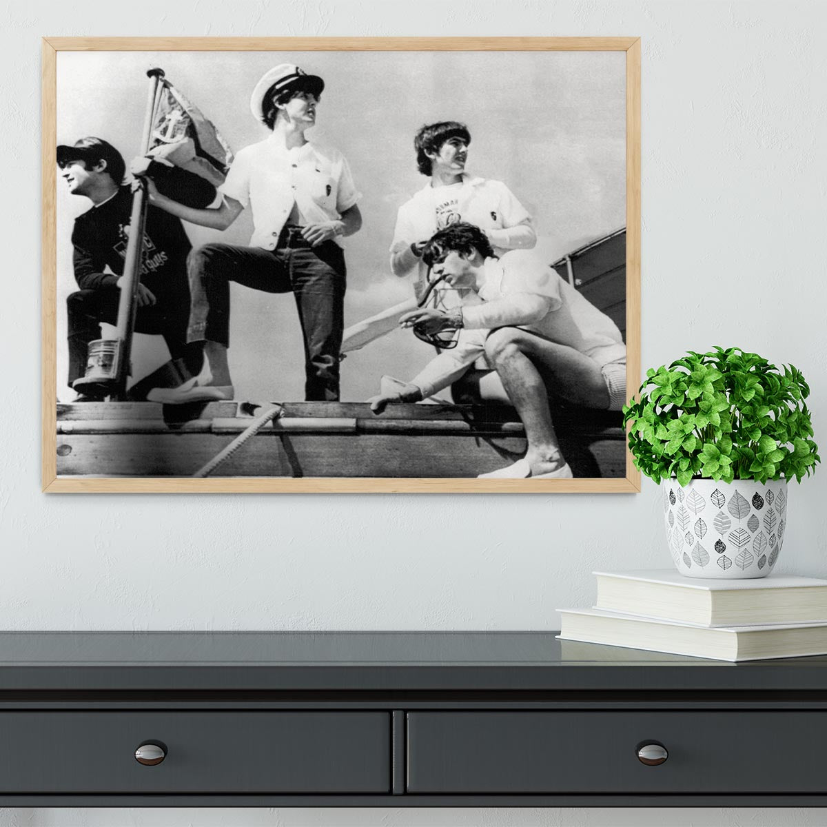 The Beatles on board a yacht Framed Print - Canvas Art Rocks - 4