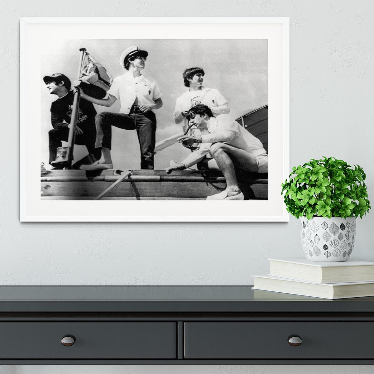 The Beatles on board a yacht Framed Print - Canvas Art Rocks - 5