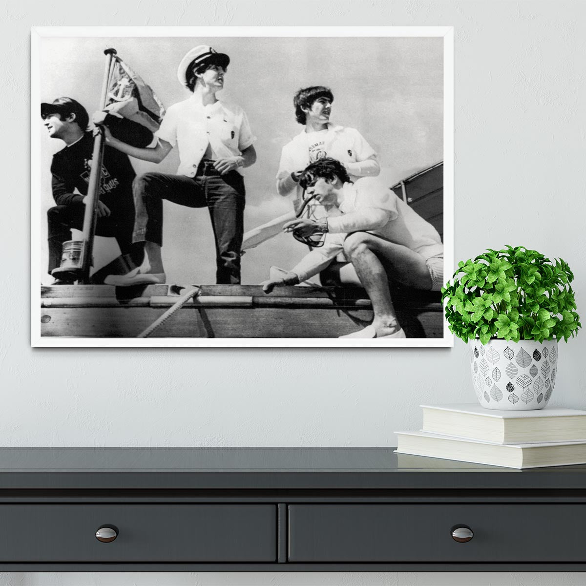 The Beatles on board a yacht Framed Print - Canvas Art Rocks -6