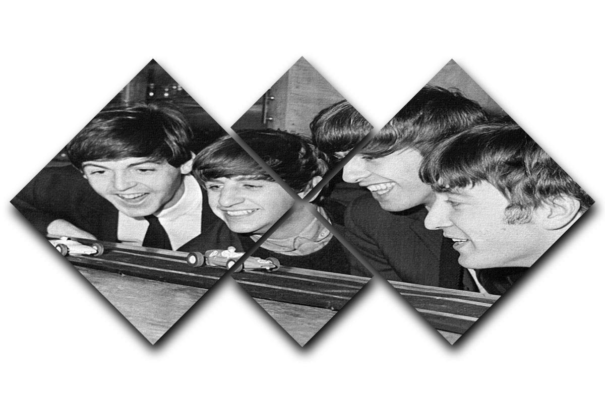 The Beatles play with toy racing cars 4 Square Multi Panel Canvas  - Canvas Art Rocks - 1