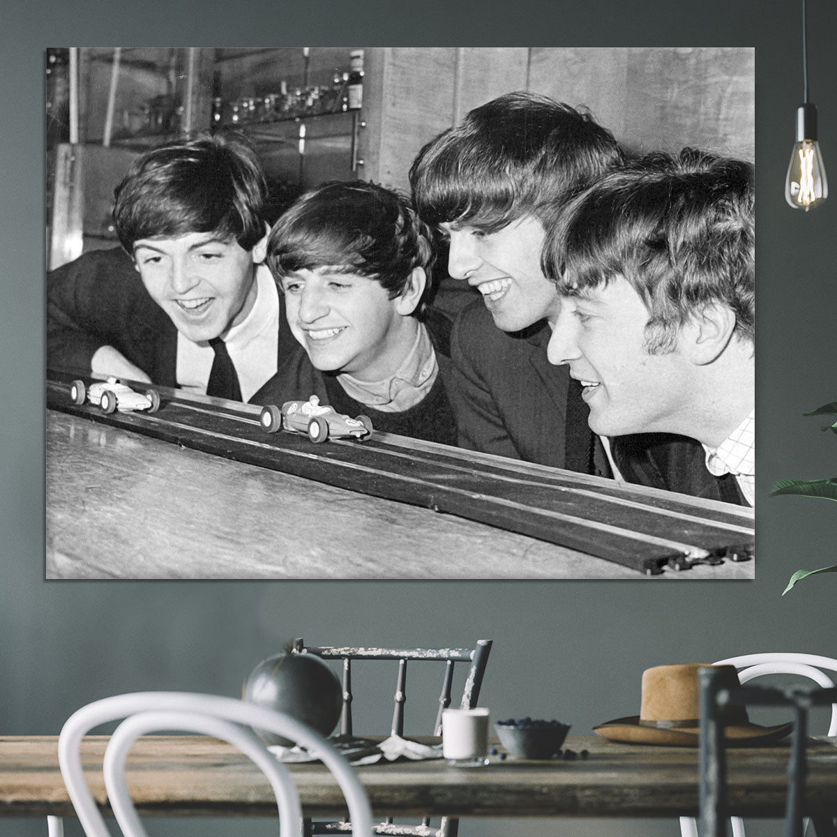 The Beatles play with toy racing cars Canvas Print or Poster - Canvas Art Rocks - 3
