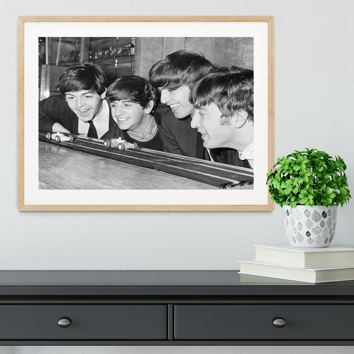 The Beatles play with toy racing cars Framed Print - Canvas Art Rocks - 3
