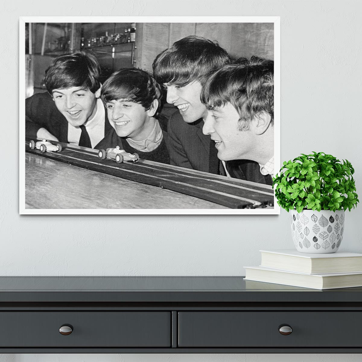 The Beatles play with toy racing cars Framed Print - Canvas Art Rocks -6