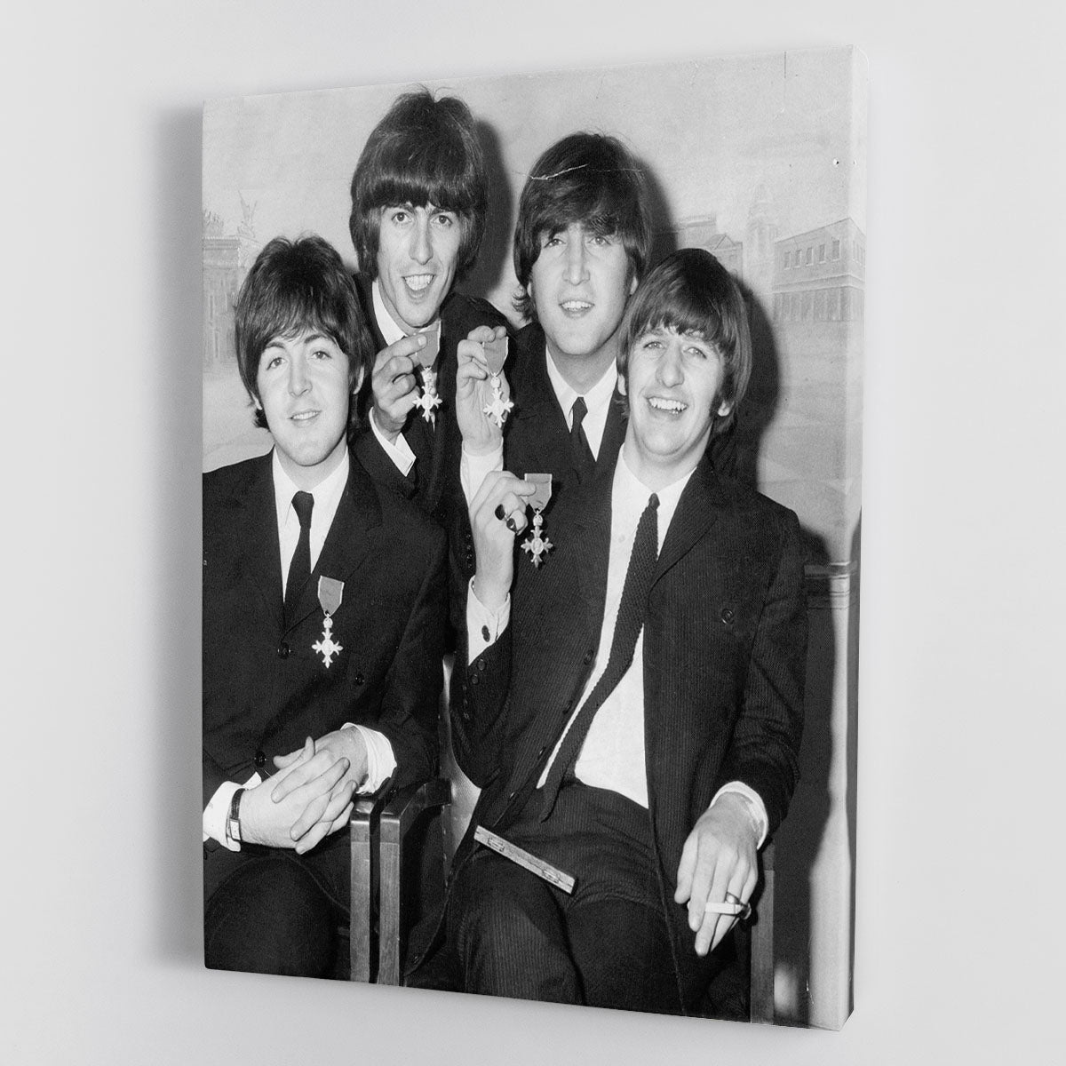 The Beatles sitting with their MBEs Canvas Print or Poster - Canvas Art Rocks - 1
