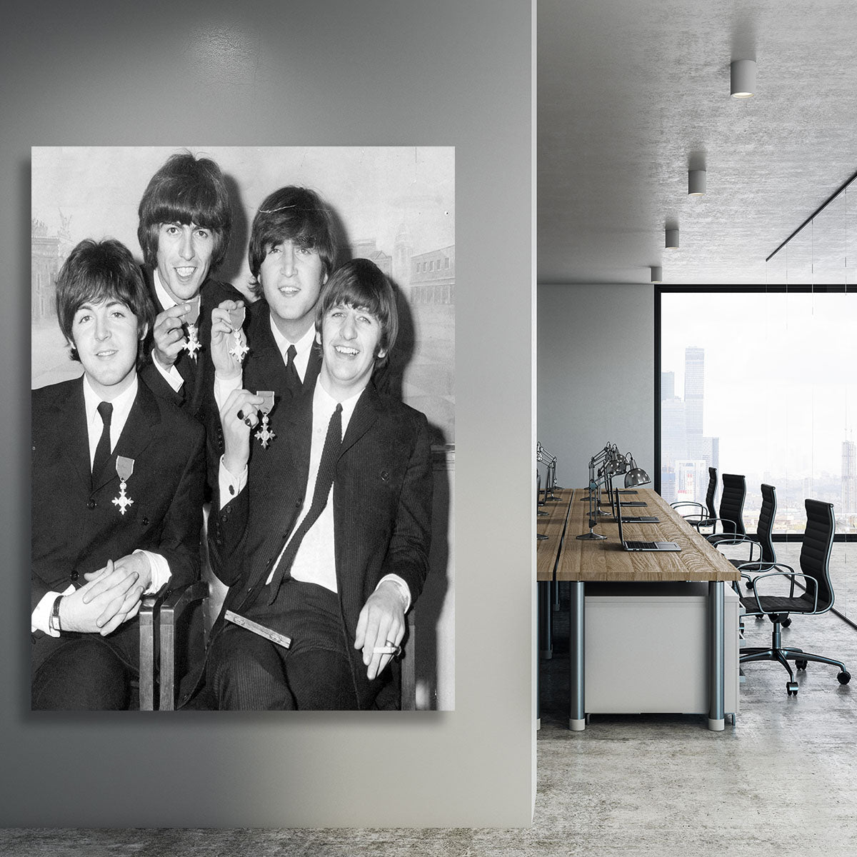 The Beatles sitting with their MBEs Canvas Print or Poster - Canvas Art Rocks - 3