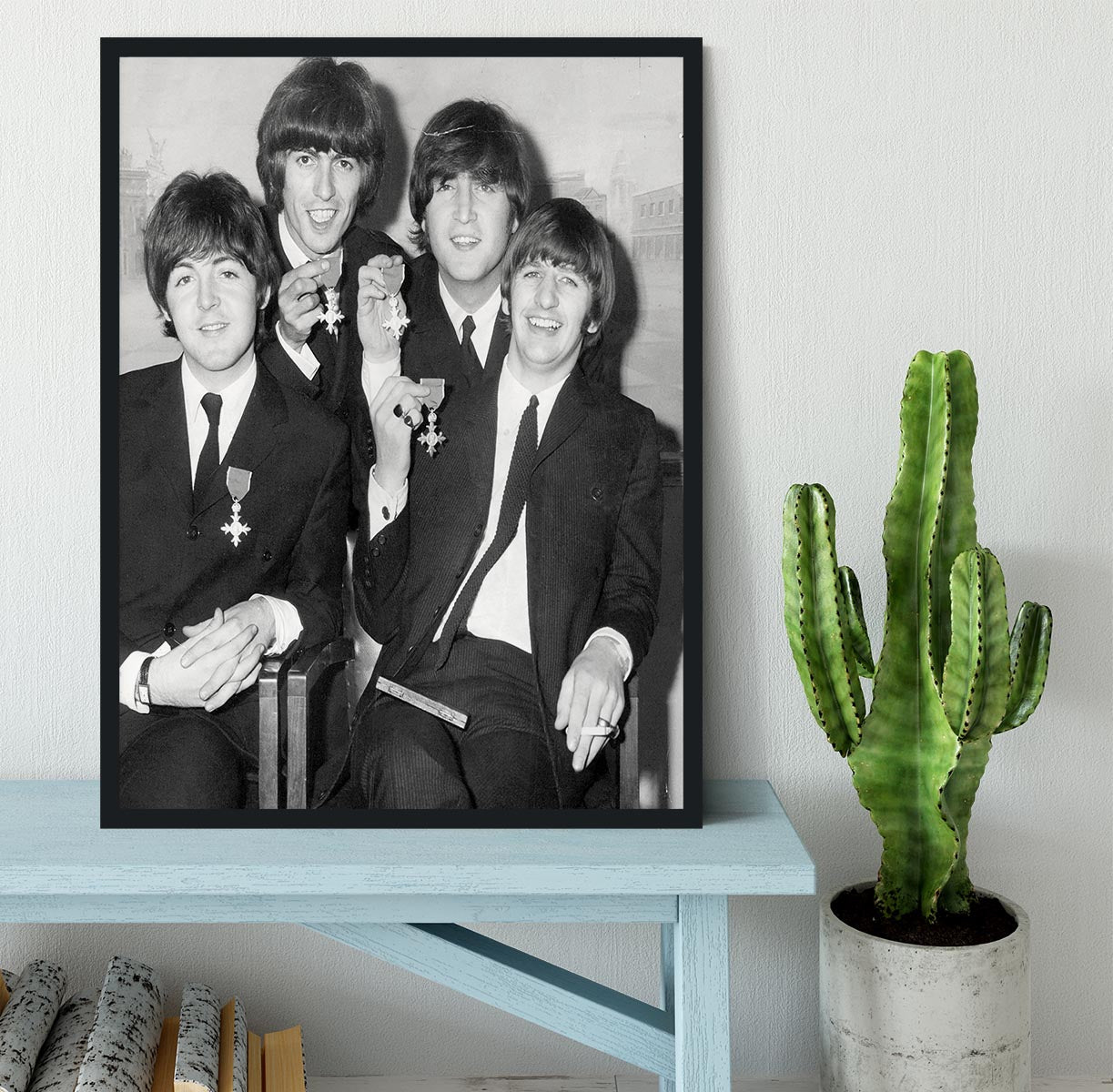 The Beatles sitting with their MBEs Framed Print - Canvas Art Rocks - 2