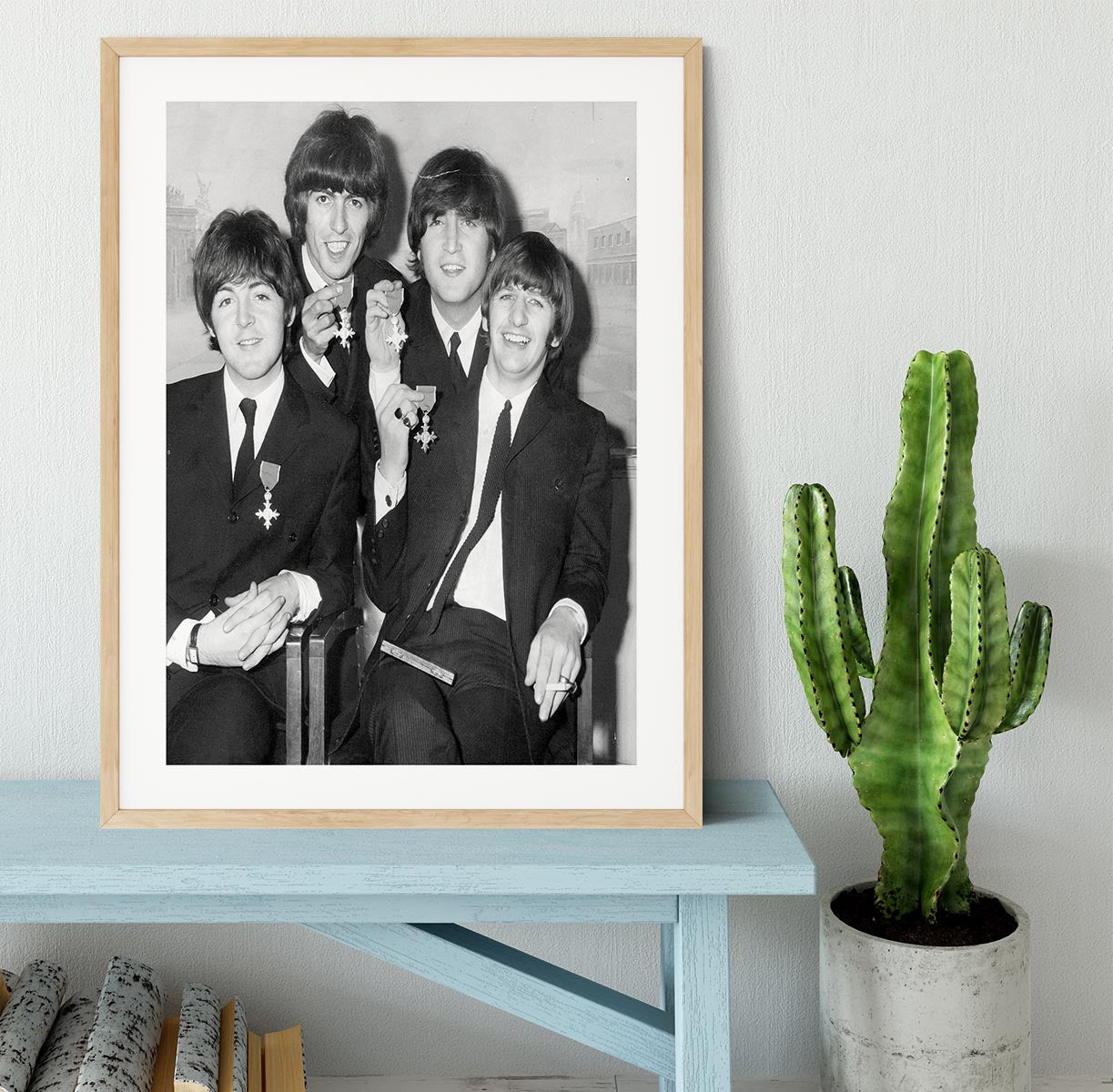 The Beatles sitting with their MBEs Framed Print - Canvas Art Rocks - 3