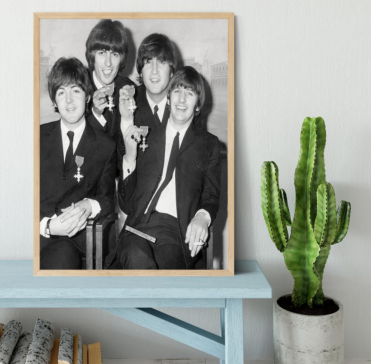 The Beatles sitting with their MBEs Framed Print - Canvas Art Rocks - 4