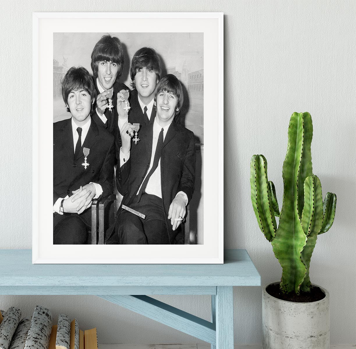 The Beatles sitting with their MBEs Framed Print - Canvas Art Rocks - 5