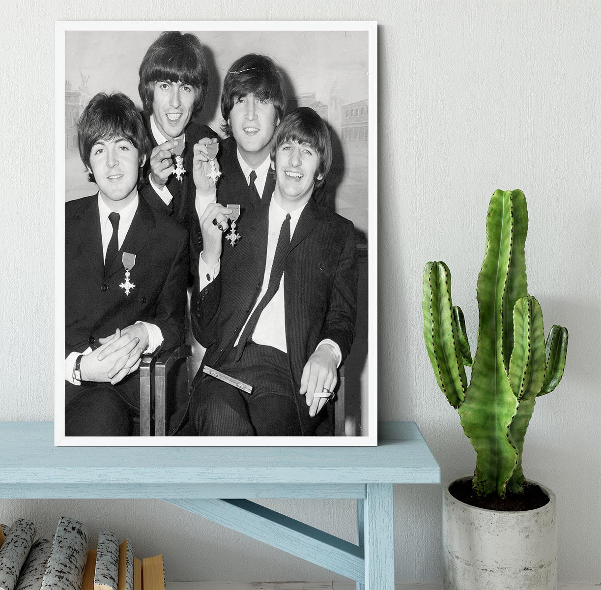 The Beatles sitting with their MBEs Framed Print - Canvas Art Rocks -6