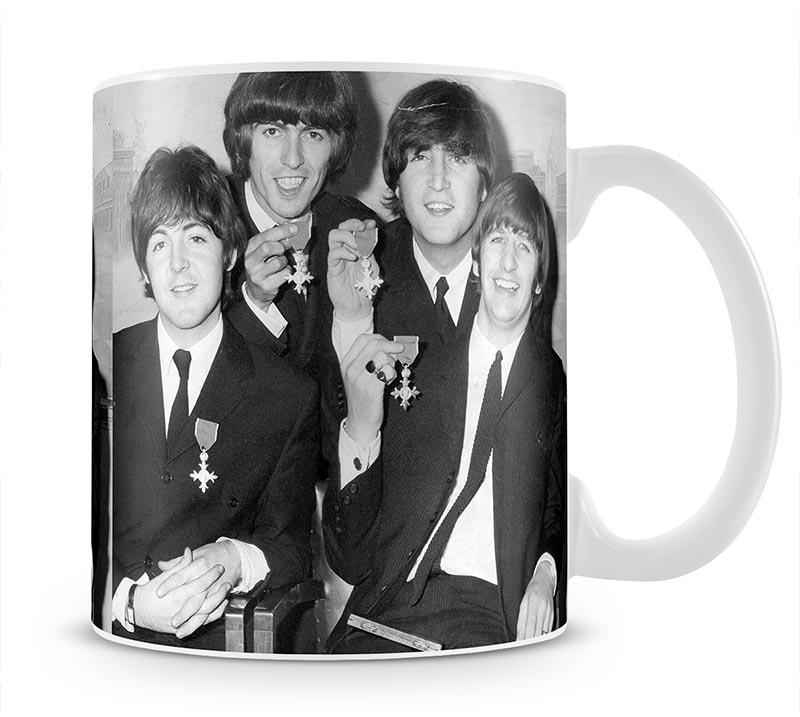 The Beatles sitting with their MBEs Mug - Canvas Art Rocks - 1