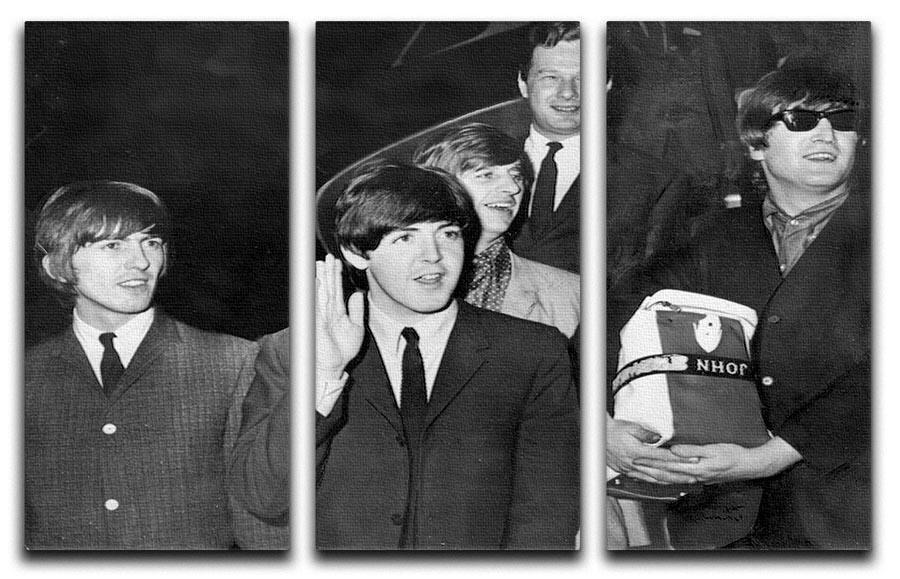 The Beatles with Brian Epstein at London Airport 3 Split Panel Canvas Print - Canvas Art Rocks - 1