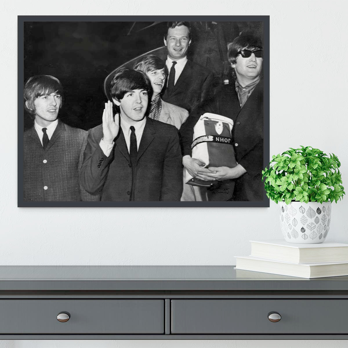 The Beatles with Brian Epstein at London Airport Framed Print - Canvas Art Rocks - 2