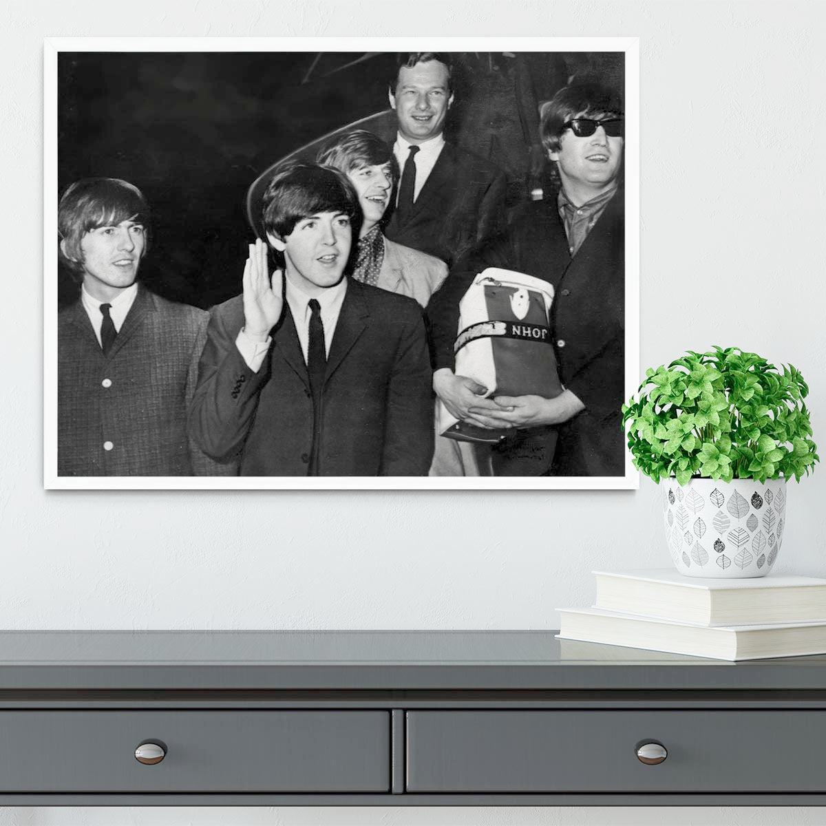 The Beatles with Brian Epstein at London Airport Framed Print - Canvas Art Rocks -6