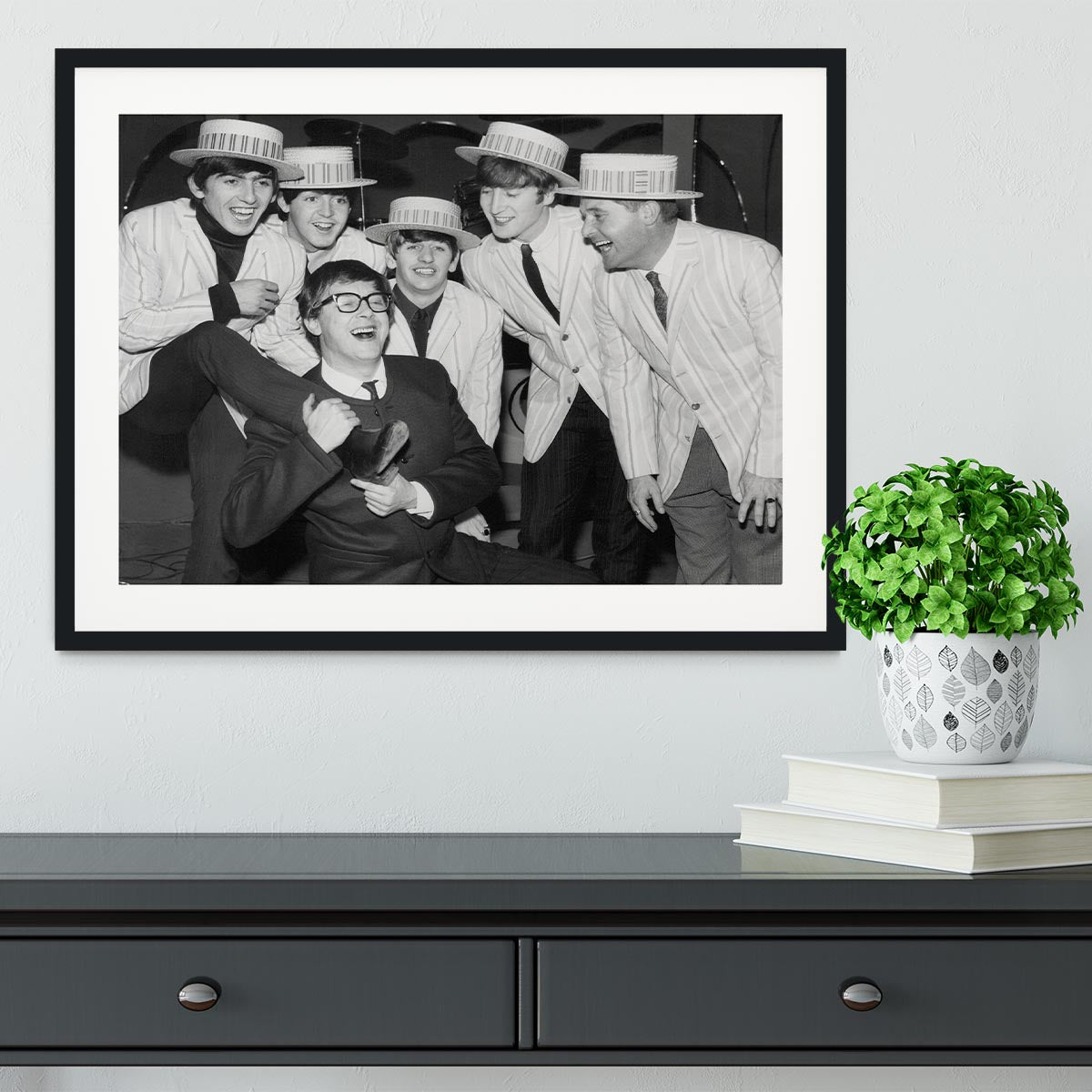 The Beatles with Morecambe and Wise Framed Print - Canvas Art Rocks - 1