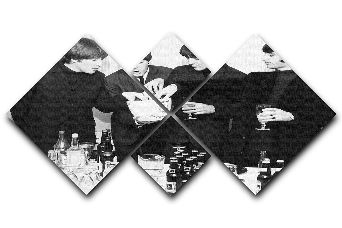 The Beatles with bottles of beer 4 Square Multi Panel Canvas  - Canvas Art Rocks - 1