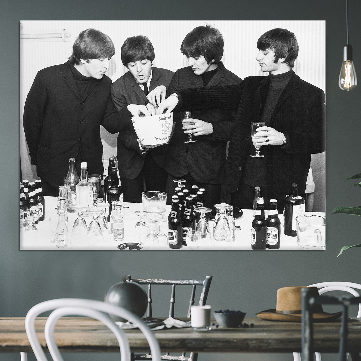 The Beatles with bottles of beer Canvas Print or Poster - Canvas Art Rocks - 3