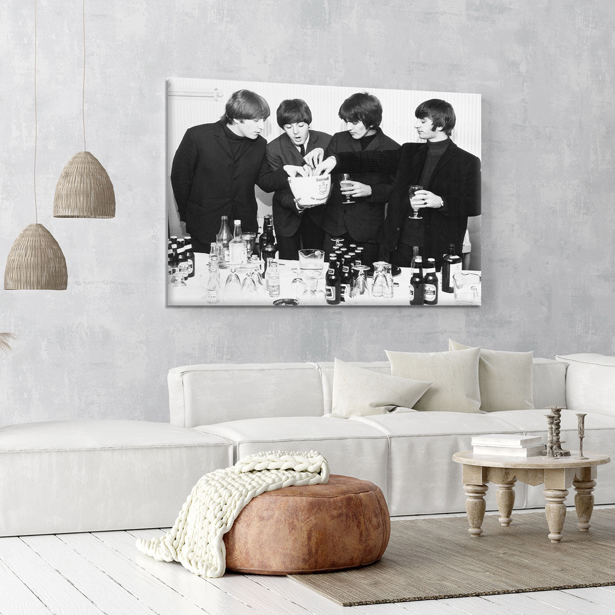 The Beatles with bottles of beer Canvas Print or Poster - Canvas Art Rocks - 6
