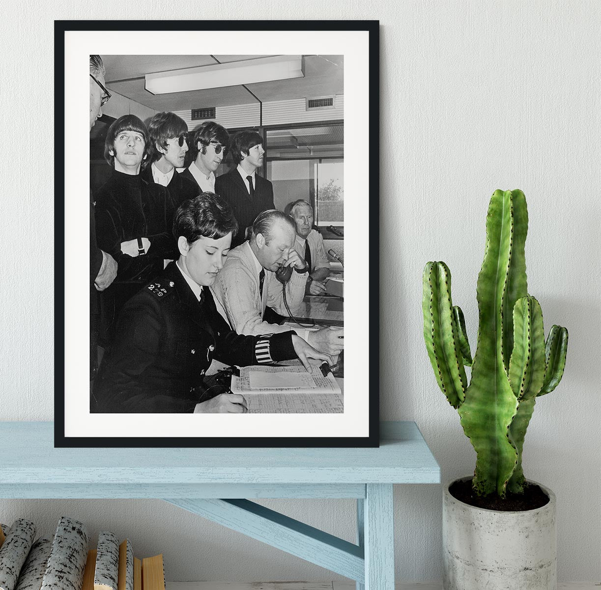 The Beatles with police at London Airport Framed Print - Canvas Art Rocks - 1