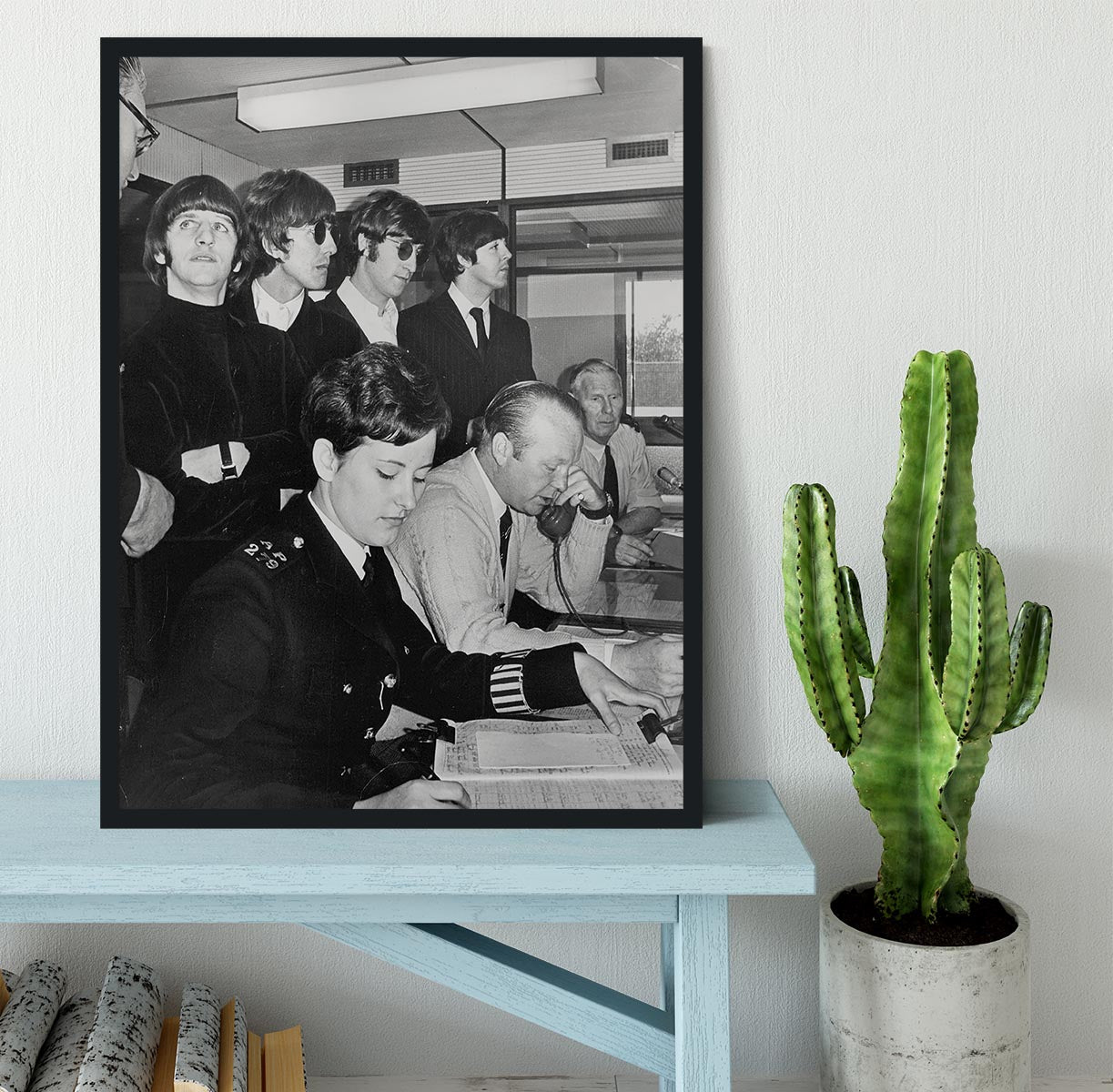 The Beatles with police at London Airport Framed Print - Canvas Art Rocks - 2