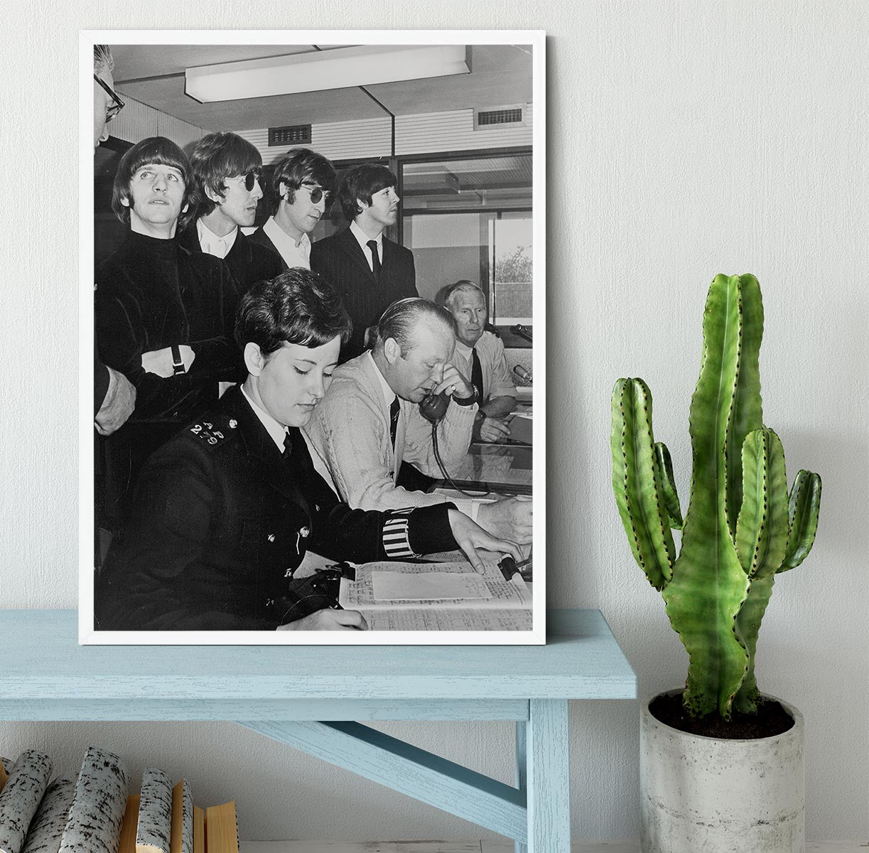 The Beatles with police at London Airport Framed Print - Canvas Art Rocks -6