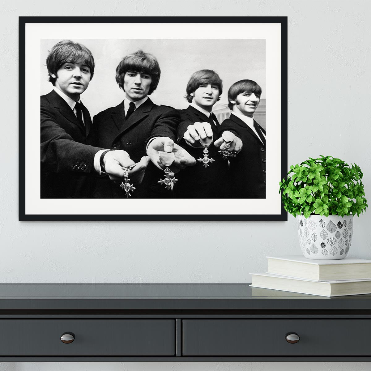 The Beatles with their MBEs Framed Print - Canvas Art Rocks - 1
