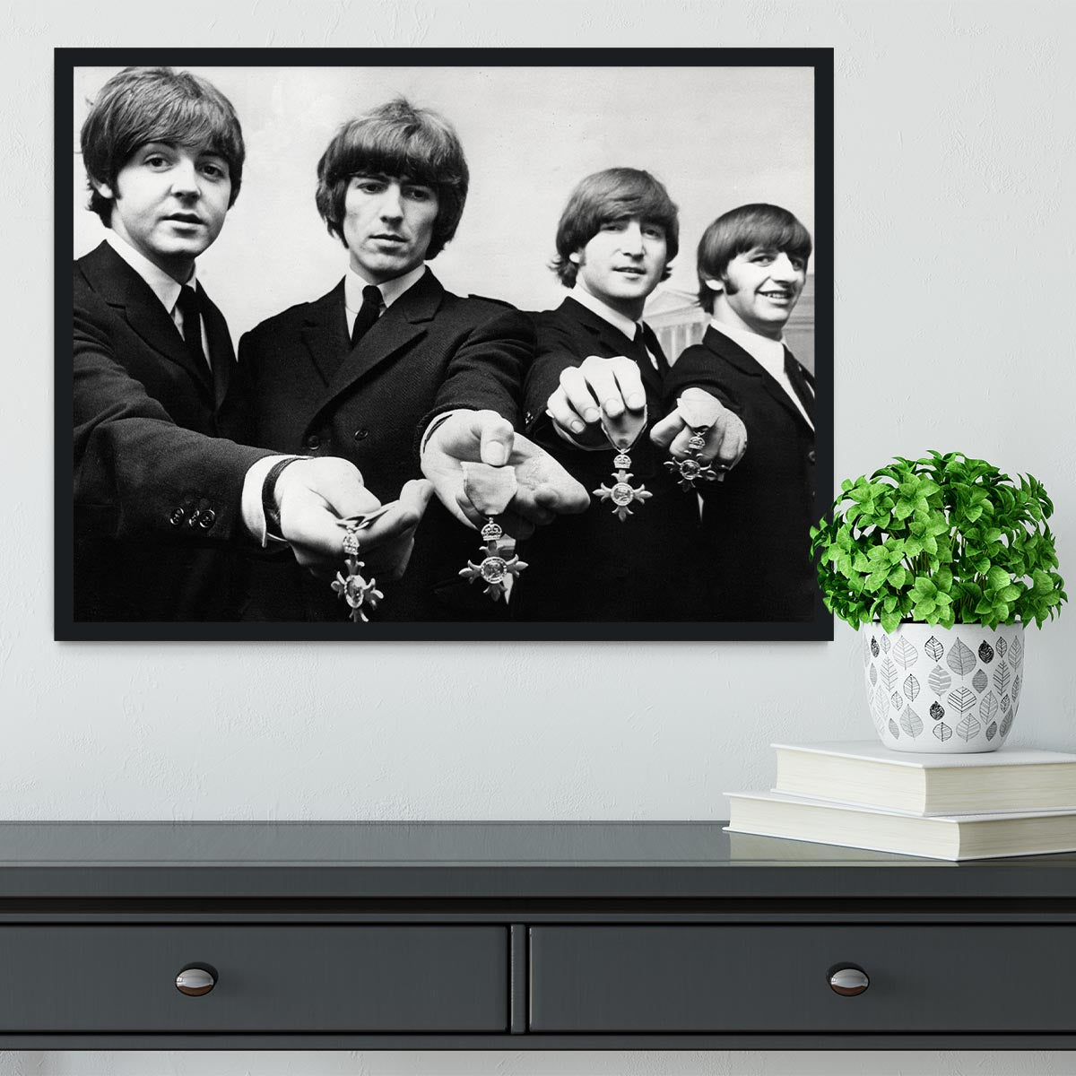 The Beatles with their MBEs Framed Print - Canvas Art Rocks - 2
